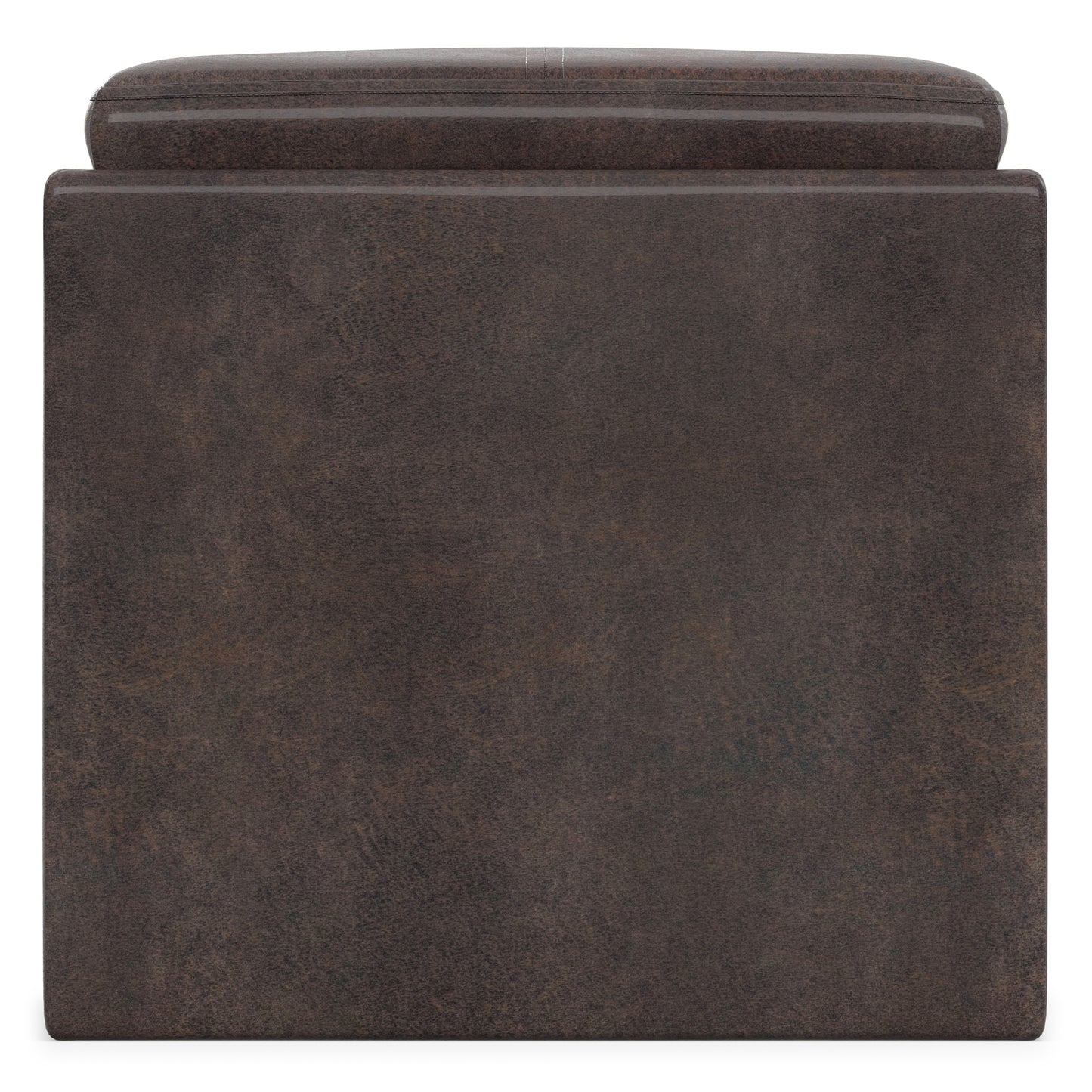 Distressed Chestnut Brown Distressed Vegan Leather | Rockwood Vegan Leather Cube Storage Ottoman with Tray