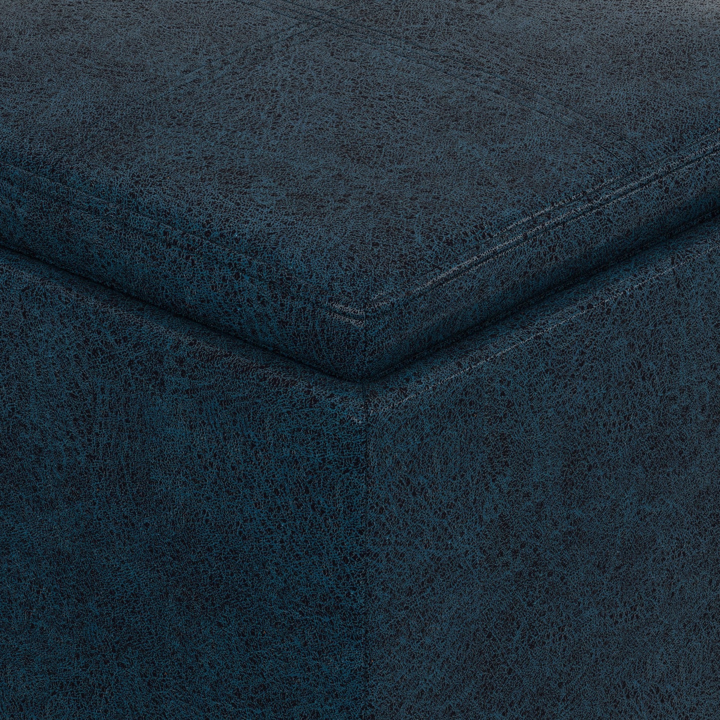 Distressed Dark Blue Distressed Vegan Leather | Rockwood Vegan Leather Cube Storage Ottoman with Tray