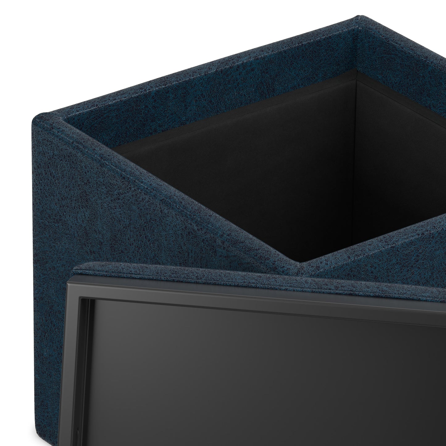 Distressed Dark Blue Distressed Vegan Leather | Rockwood Vegan Leather Cube Storage Ottoman with Tray