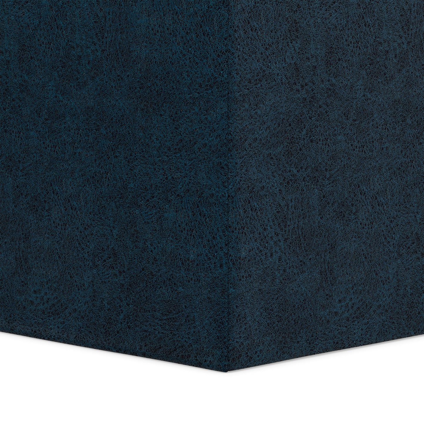 Distressed Dark Blue Distressed Vegan Leather | Rockwood Vegan Leather Cube Storage Ottoman with Tray