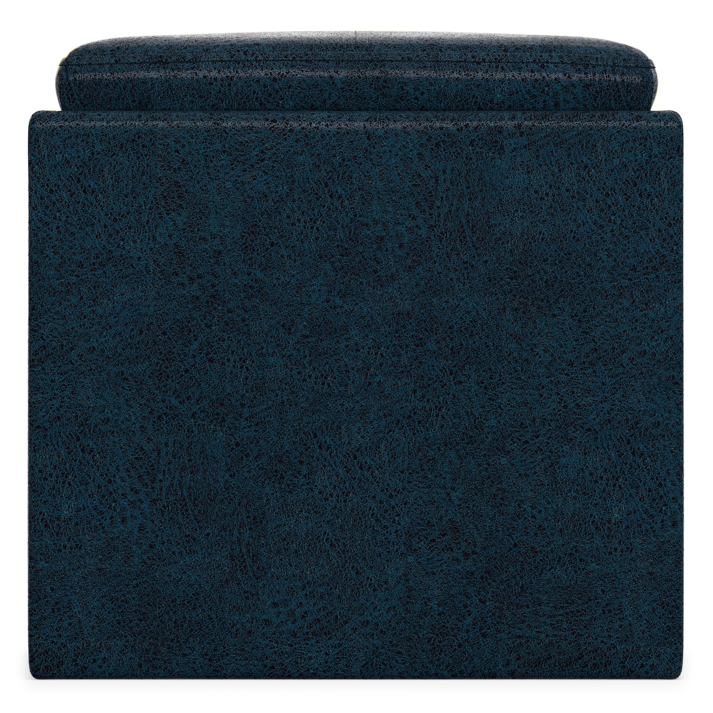 Distressed Dark Blue Distressed Vegan Leather | Rockwood Vegan Leather Cube Storage Ottoman with Tray