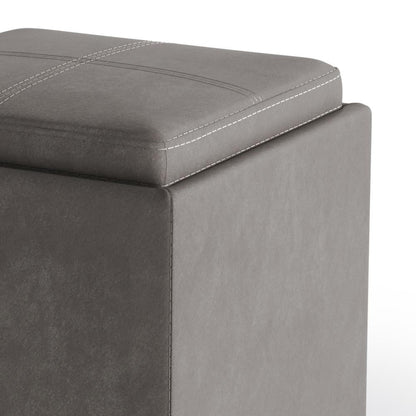 Distressed Slate Grey Distressed Vegan Leather | Rockwood Vegan Leather Cube Storage Ottoman with Tray