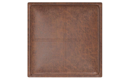 Distressed Saddle Brown Distressed Vegan Leather | Rockwood Vegan Leather Cube Storage Ottoman with Tray