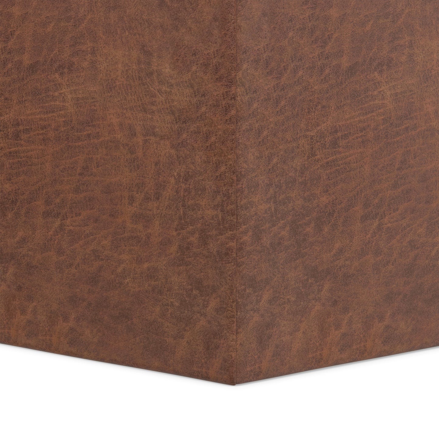 Distressed Saddle Brown Distressed Vegan Leather | Rockwood Vegan Leather Cube Storage Ottoman with Tray