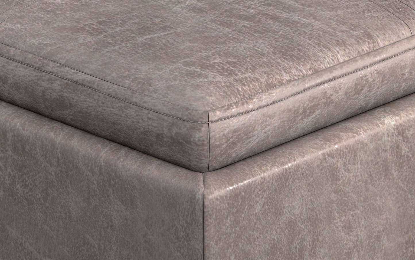 Distressed Grey Taupe Distressed Vegan Leather | Rockwood Vegan Leather Cube Storage Ottoman with Tray
