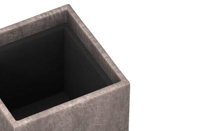Distressed Grey Taupe Distressed Vegan Leather | Rockwood Vegan Leather Cube Storage Ottoman with Tray