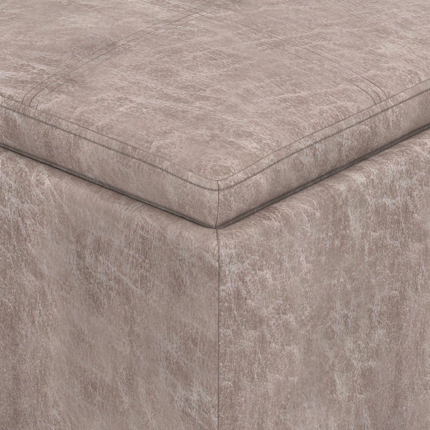 Distressed Grey Taupe Distressed Vegan Leather | Rockwood Vegan Leather Cube Storage Ottoman with Tray