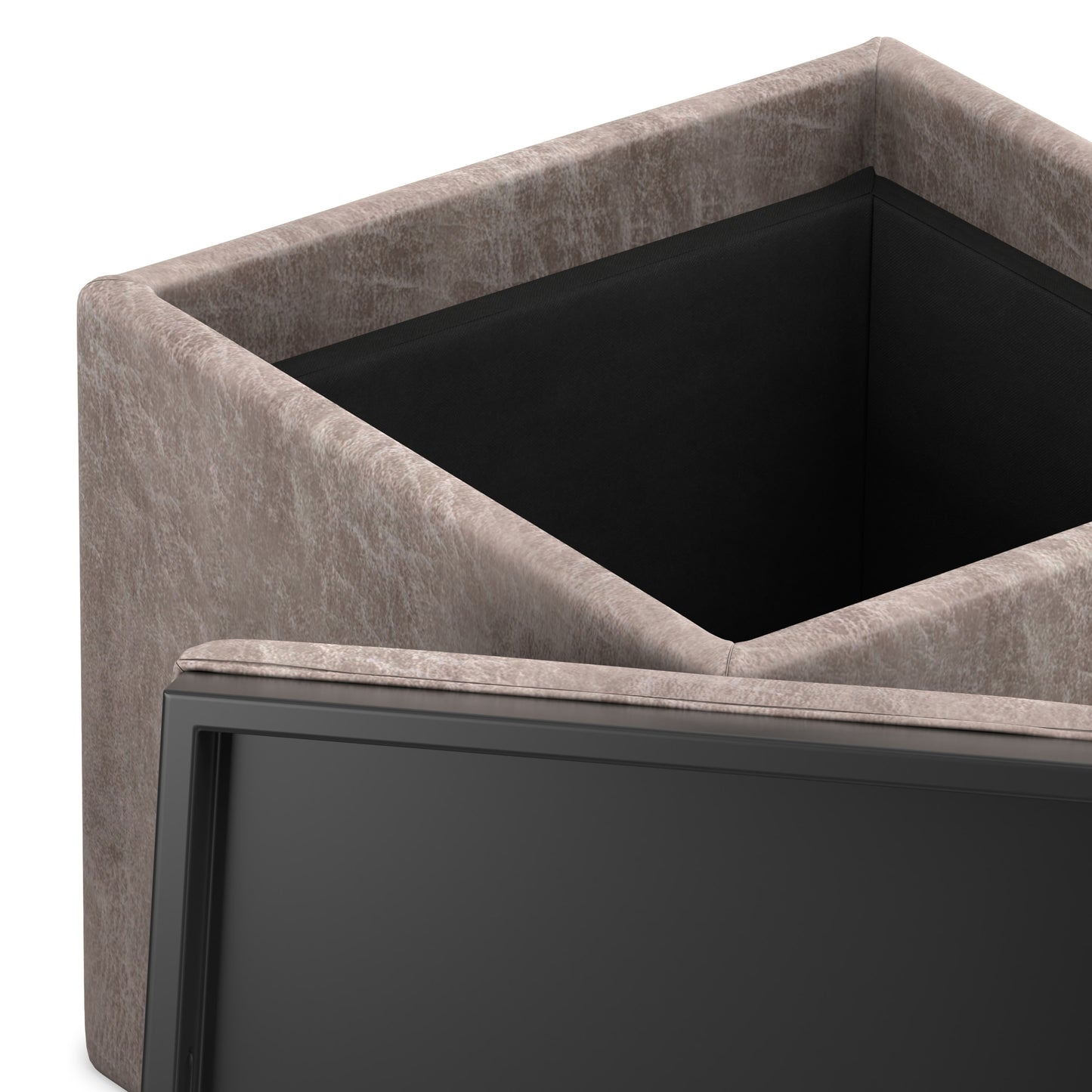 Distressed Grey Taupe Distressed Vegan Leather | Rockwood Vegan Leather Cube Storage Ottoman with Tray