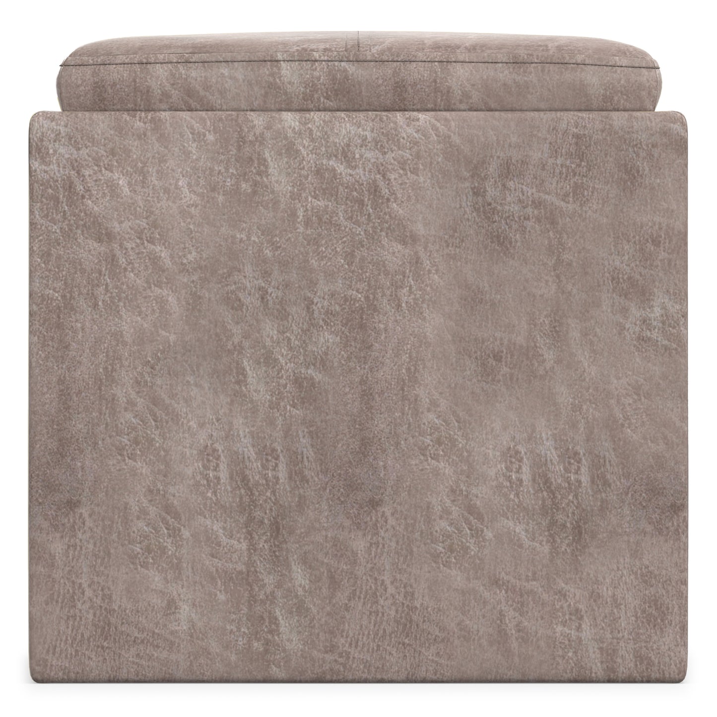Distressed Grey Taupe Distressed Vegan Leather | Rockwood Vegan Leather Cube Storage Ottoman with Tray