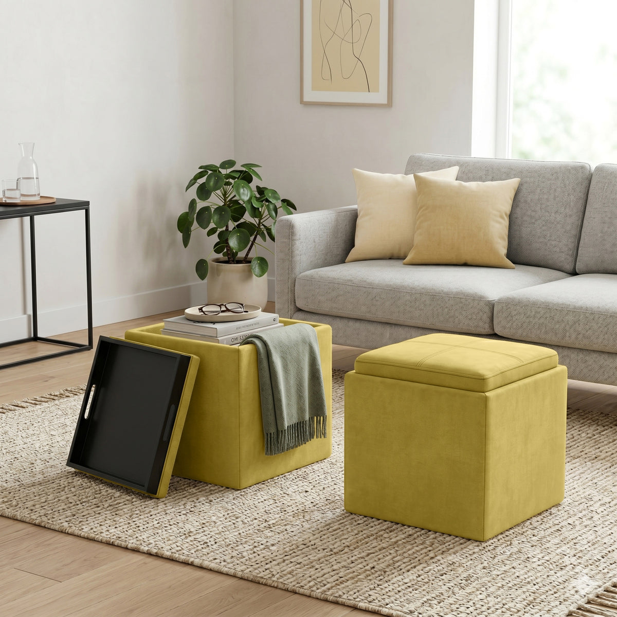 Rockwood Cube Storage Ottoman in Velvet Fabric