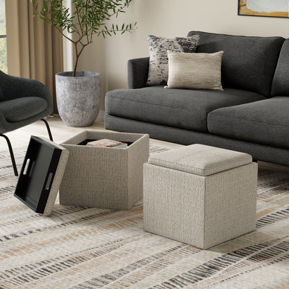 Platinum Linen Style Fabric | Rockwood Cube Storage Ottoman in Linen