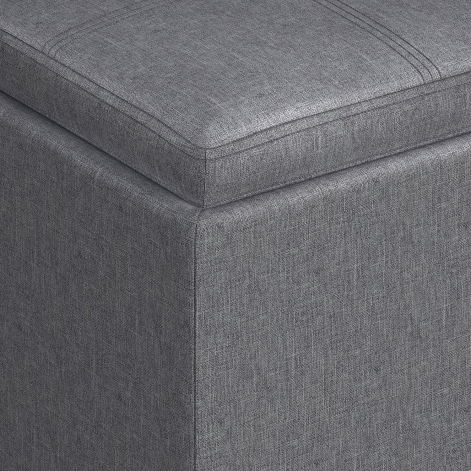 Slate Grey Linen Style Fabric | Rockwood Vegan Leather Cube Storage Ottoman with Tray