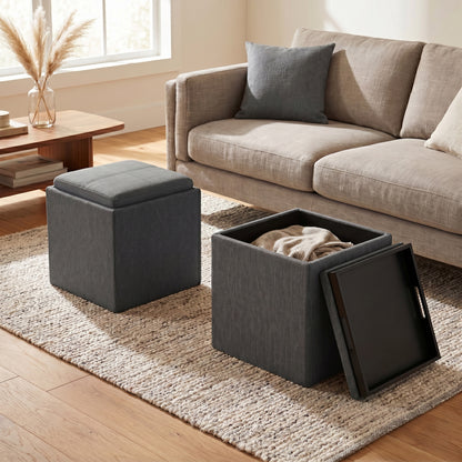 Slate Grey Linen Style Fabric | Rockwood Cube Storage Ottoman in Linen