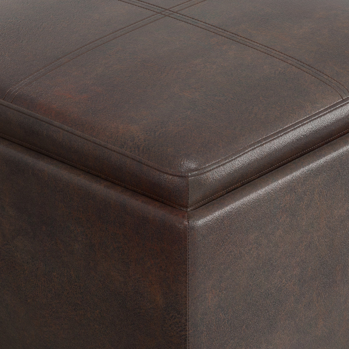 Distressed Brown | Rockwood 24 inch Square Storage Ottoman with Tray Top