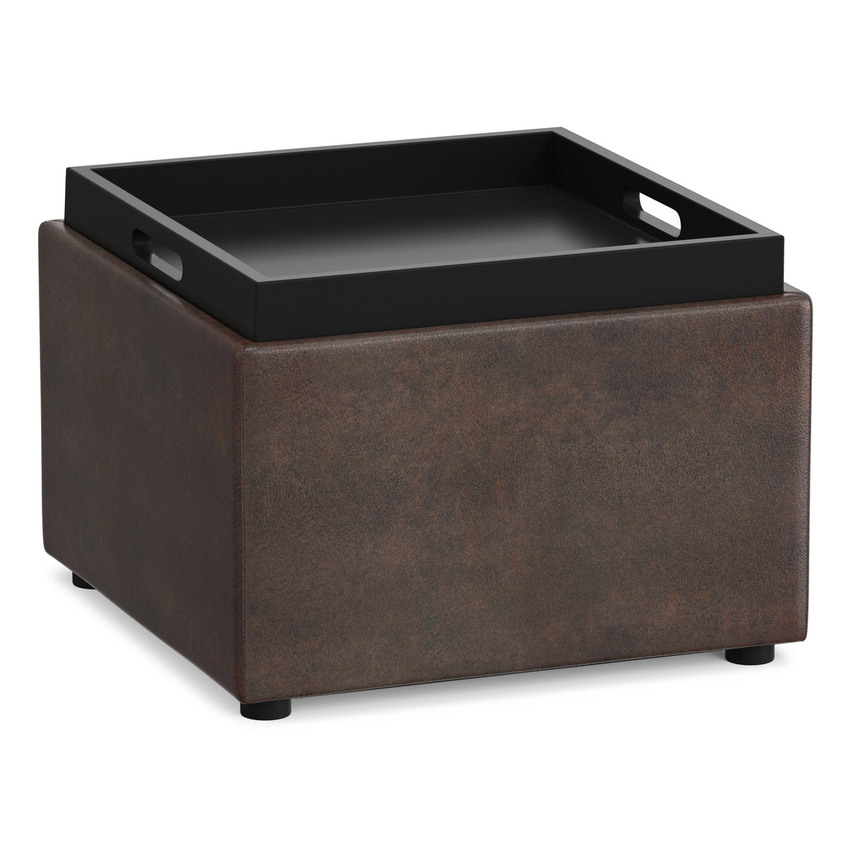 Distressed Brown | Rockwood 24 inch Square Storage Ottoman with Tray Top