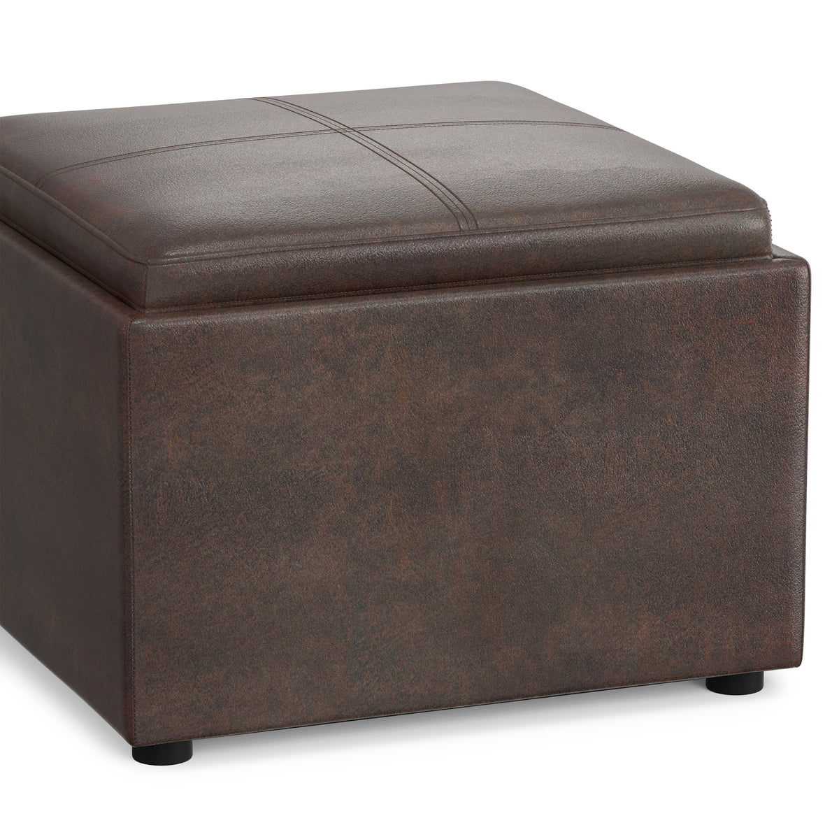 Distressed Brown | Rockwood 24 inch Square Storage Ottoman with Tray Top