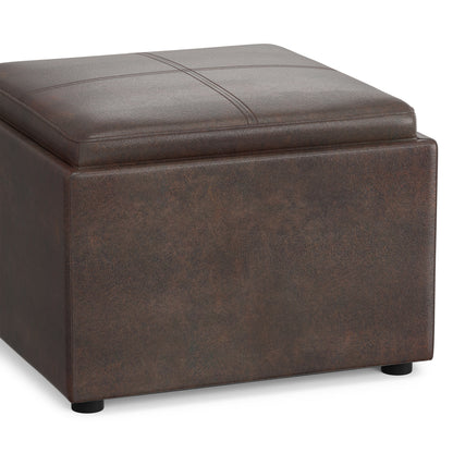 Distressed Brown | Rockwood 24 inch Square Storage Ottoman with Tray Top