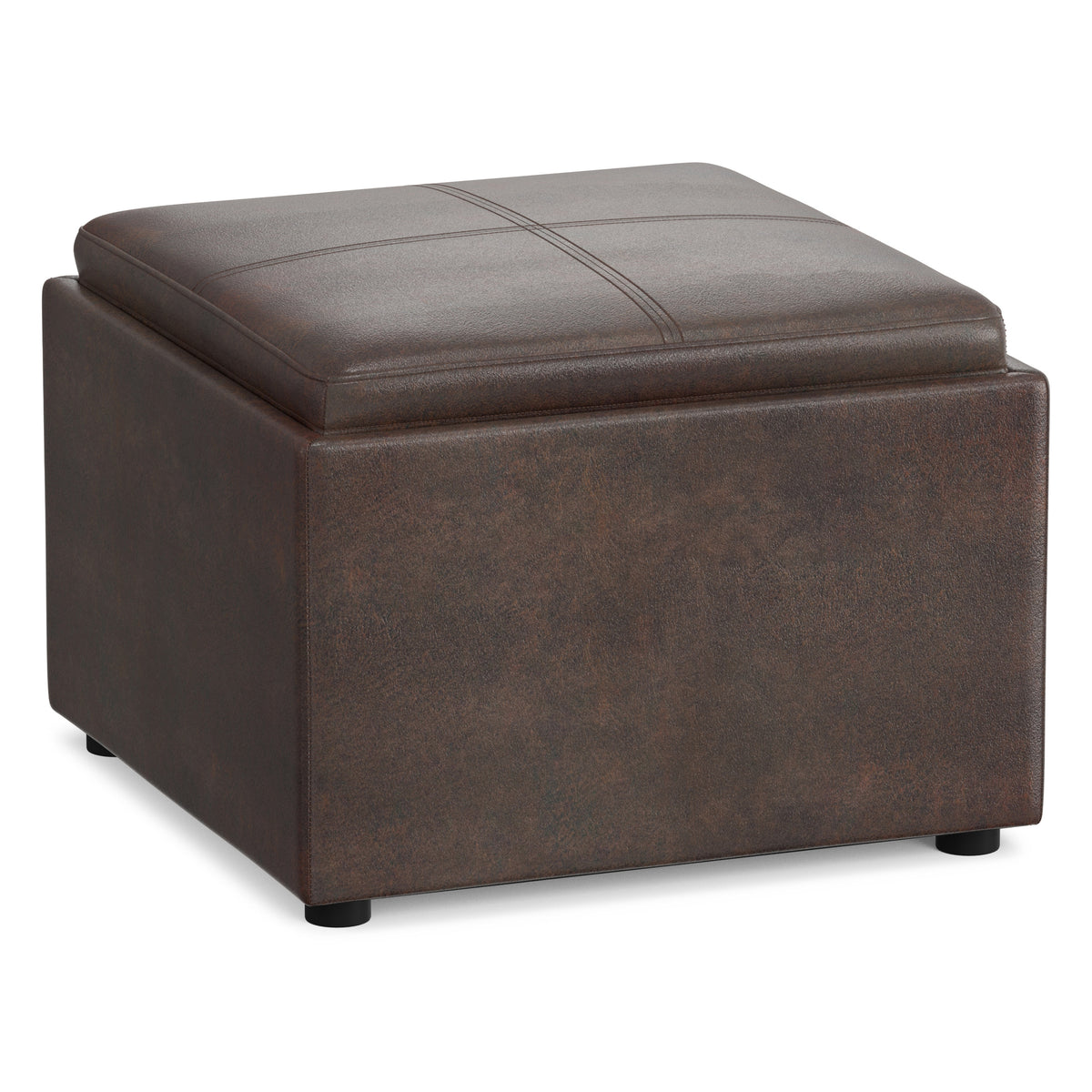 Distressed Brown | Rockwood 24 inch Square Storage Ottoman with Tray Top