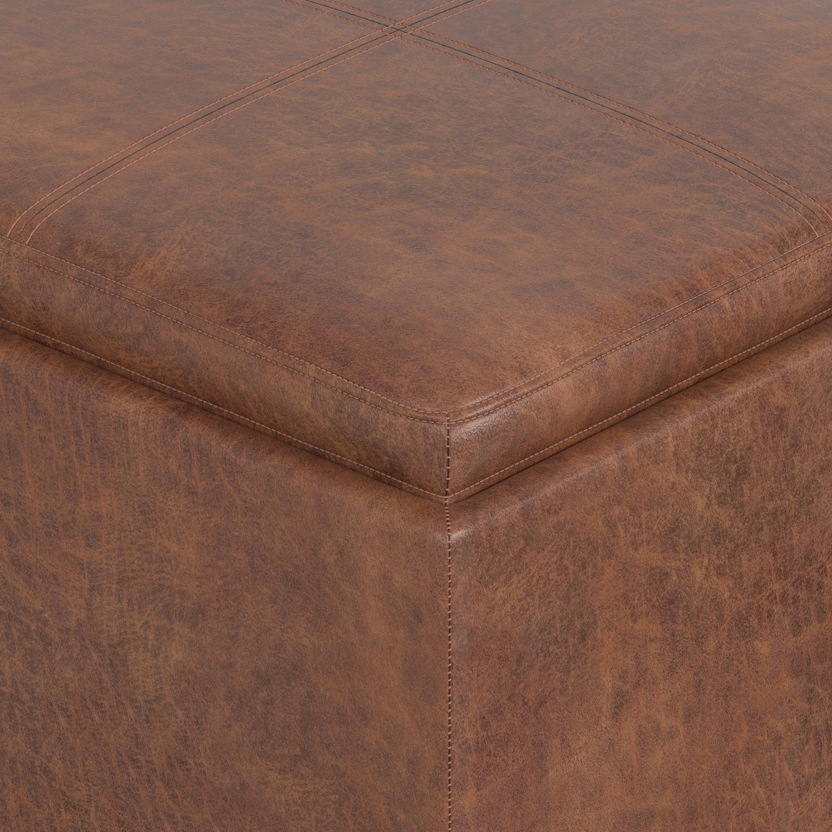 Distressed Saddle Brown | Rockwood 24 inch Square Storage Ottoman with Tray Top