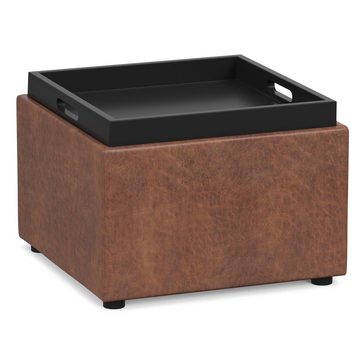 Distressed Saddle Brown | Rockwood 24 inch Square Storage Ottoman with Tray Top