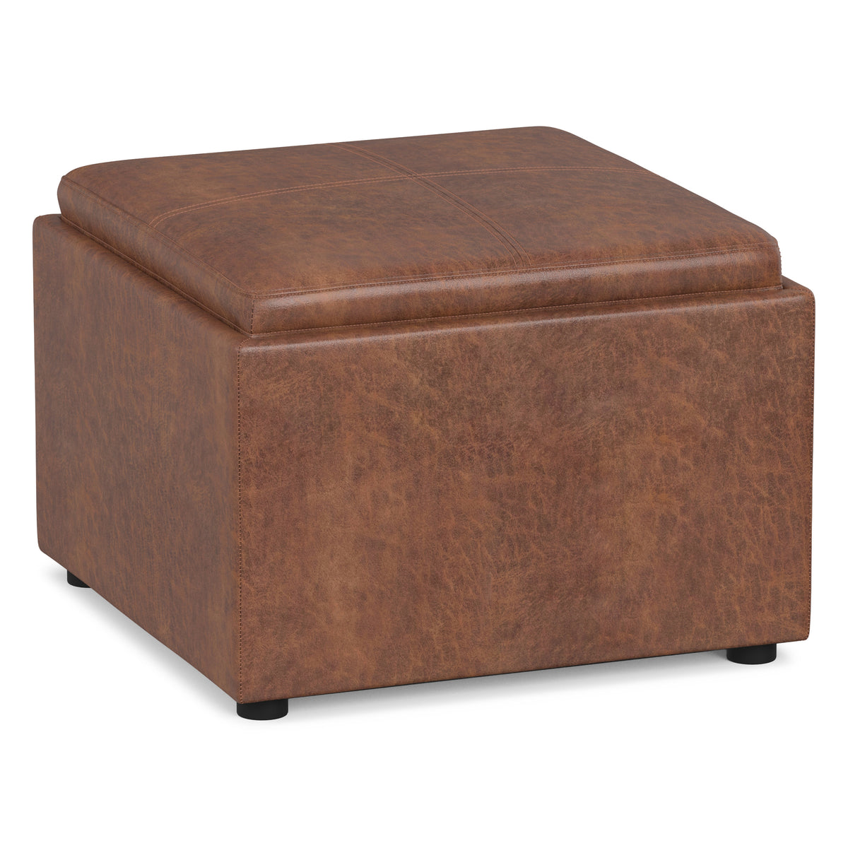Distressed Saddle Brown | Rockwood 24 inch Square Storage Ottoman with Tray Top