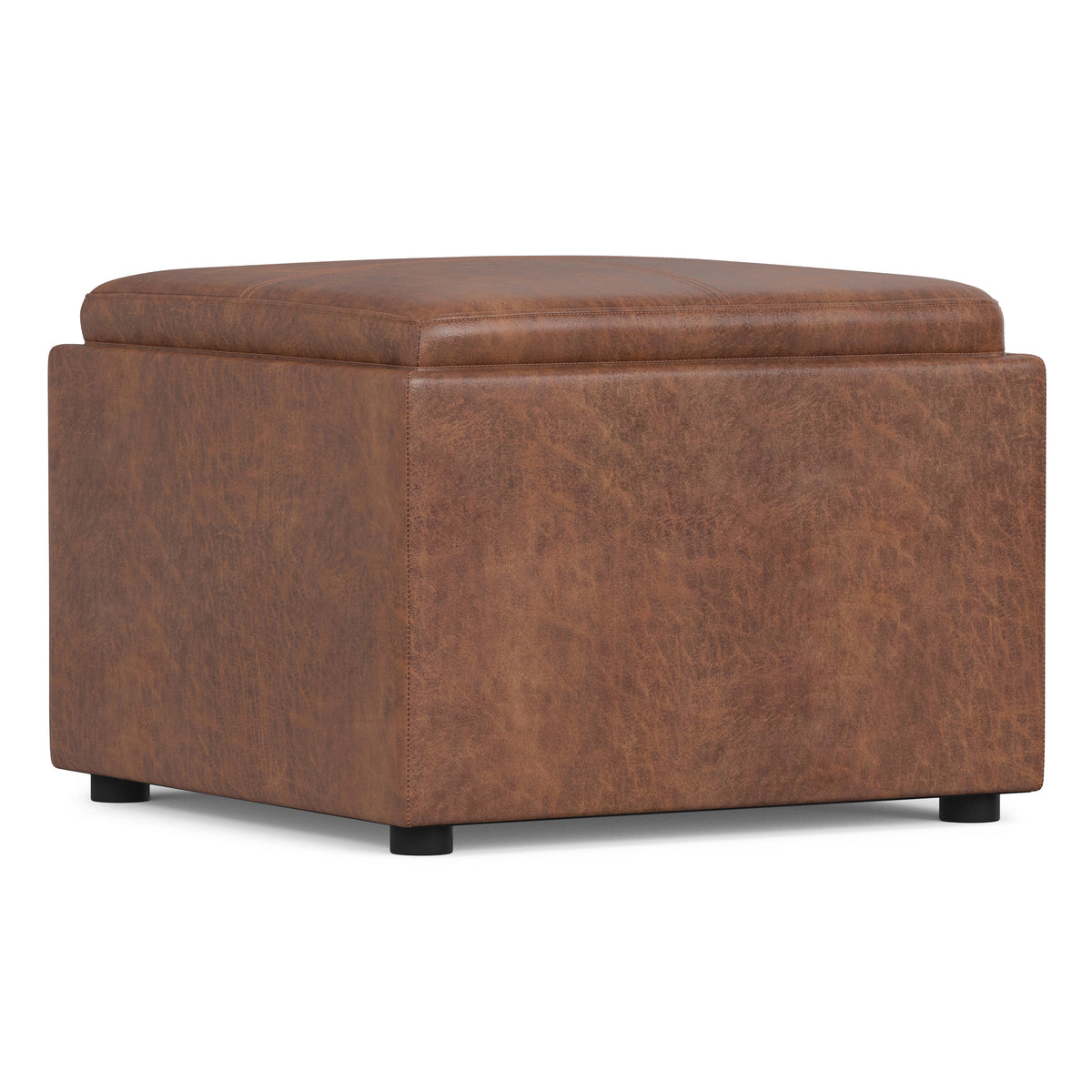 Distressed Saddle Brown | Rockwood 24 inch Square Storage Ottoman with Tray Top