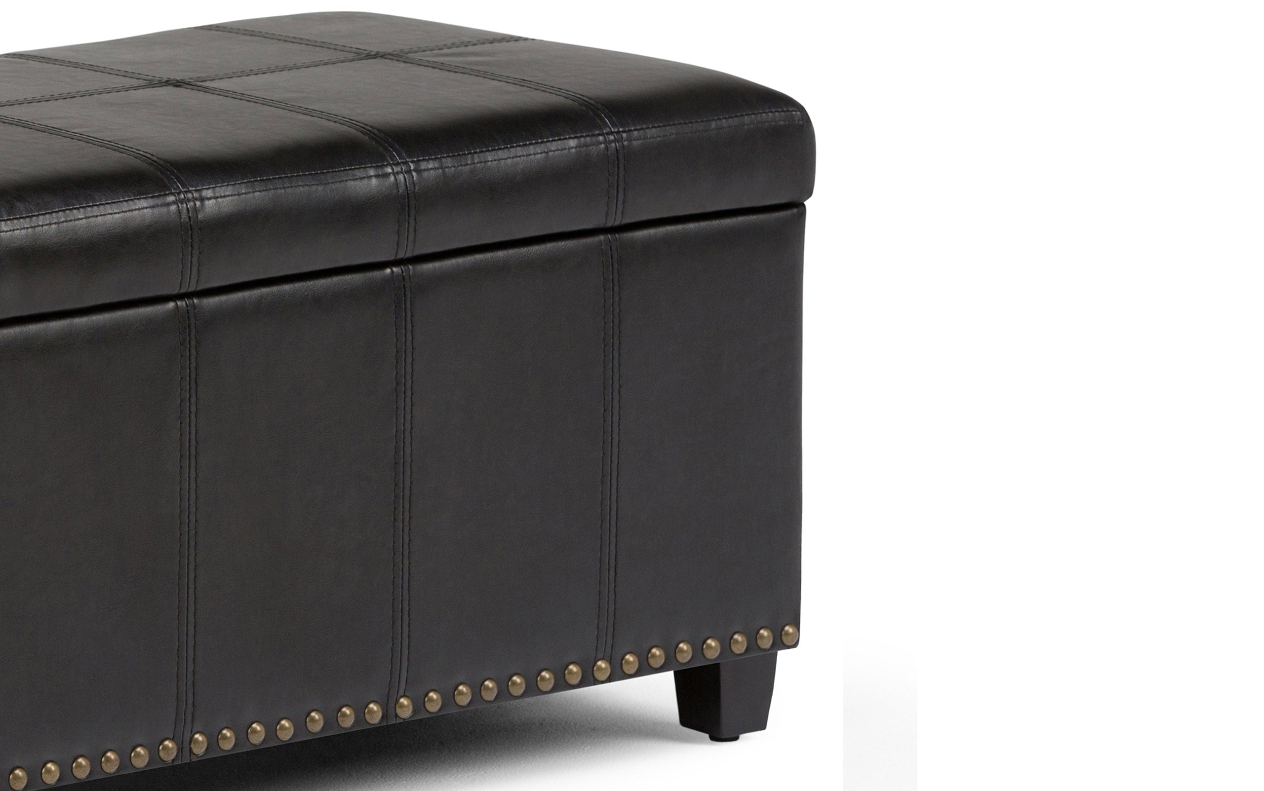 Midnight Black Vegan Leather | Amelia Storage Ottoman Bench