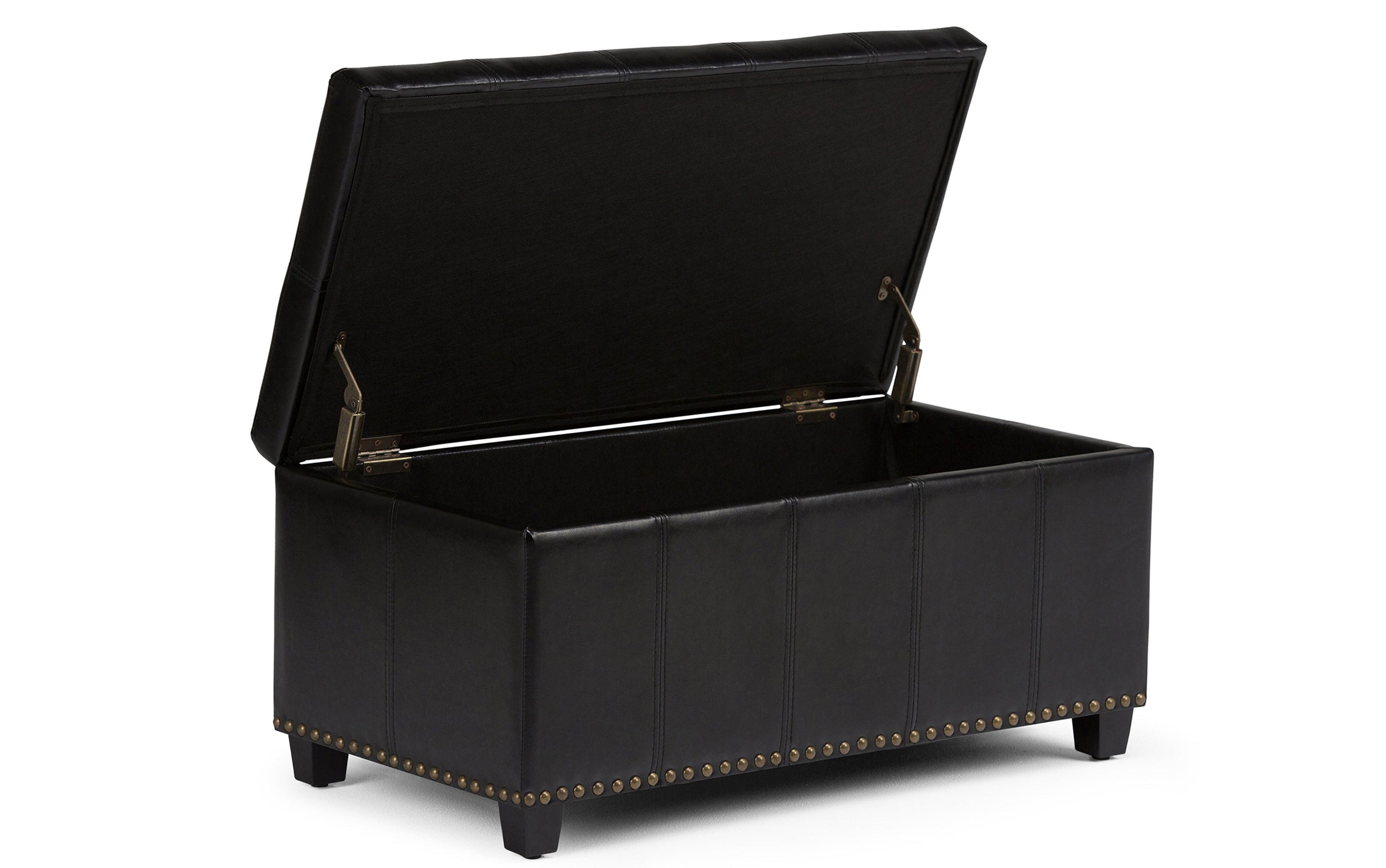 Midnight Black Vegan Leather | Amelia Storage Ottoman Bench
