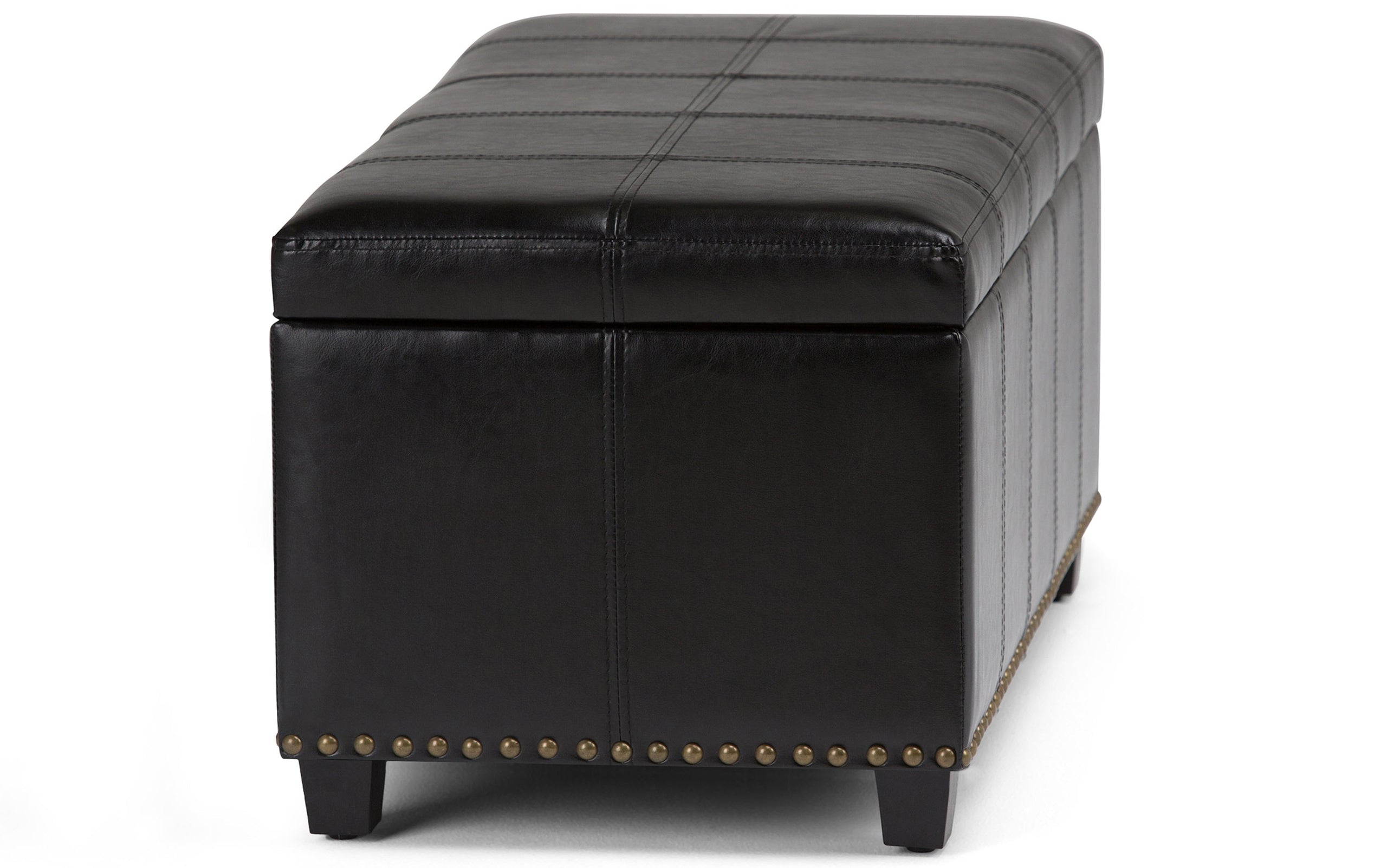 Midnight Black Vegan Leather | Amelia Storage Ottoman Bench