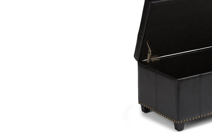 Midnight Black Vegan Leather | Amelia Storage Ottoman Bench