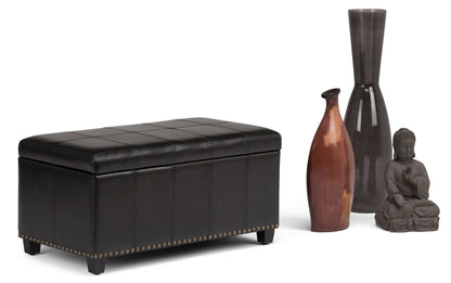 Midnight Black Vegan Leather | Amelia Storage Ottoman Bench