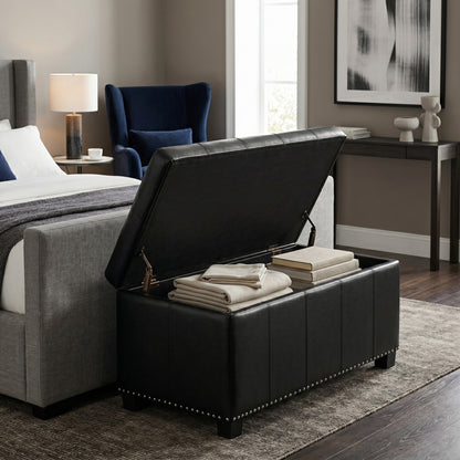 Midnight Black Vegan Leather | Amelia Storage Ottoman Bench