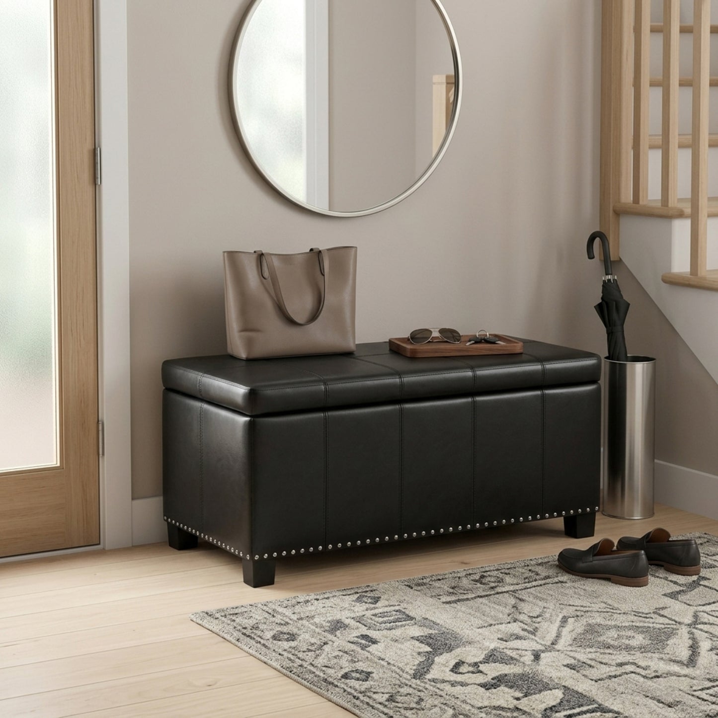 Midnight Black Vegan Leather | Amelia Storage Ottoman Bench