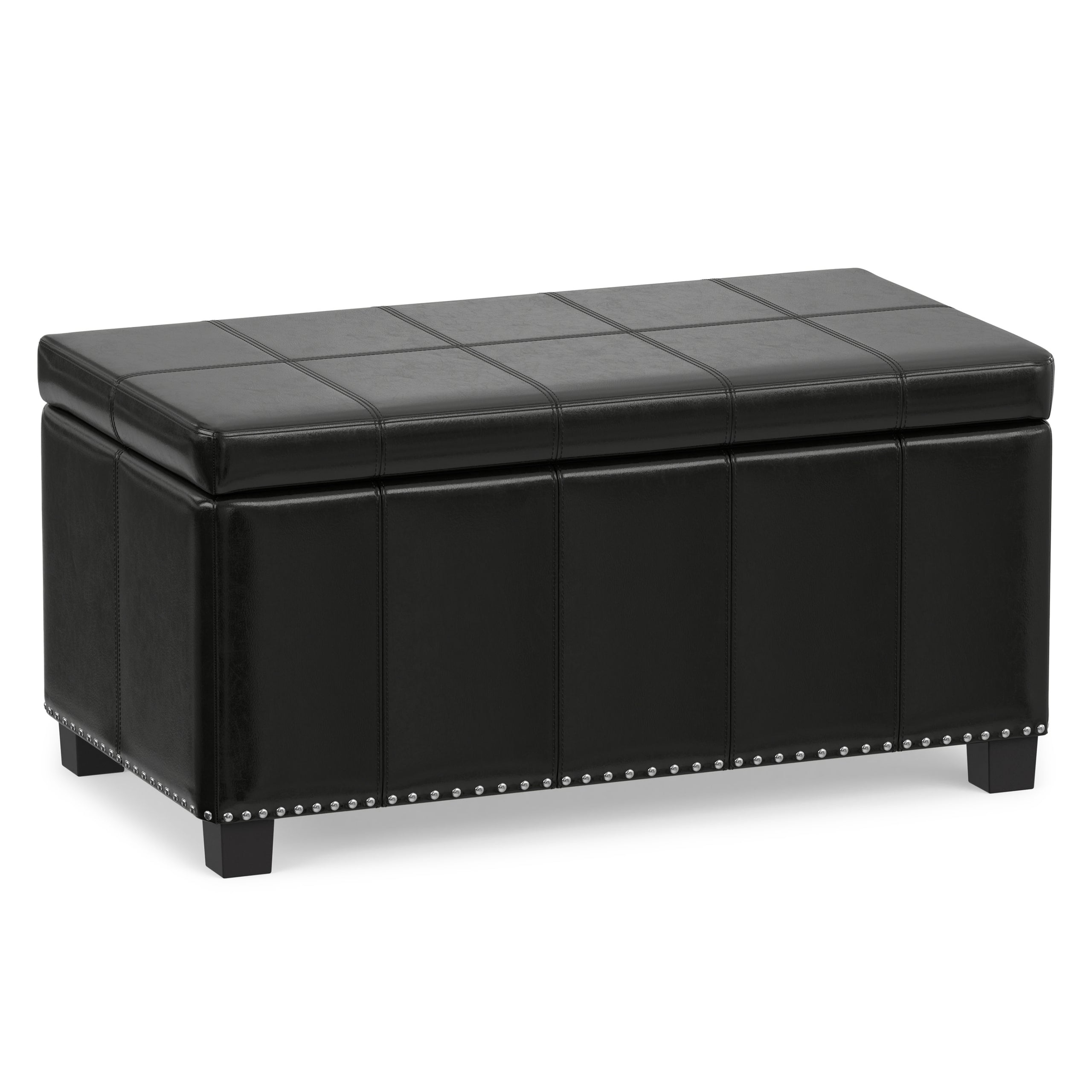 Midnight Black Vegan Leather | Amelia Storage Ottoman Bench