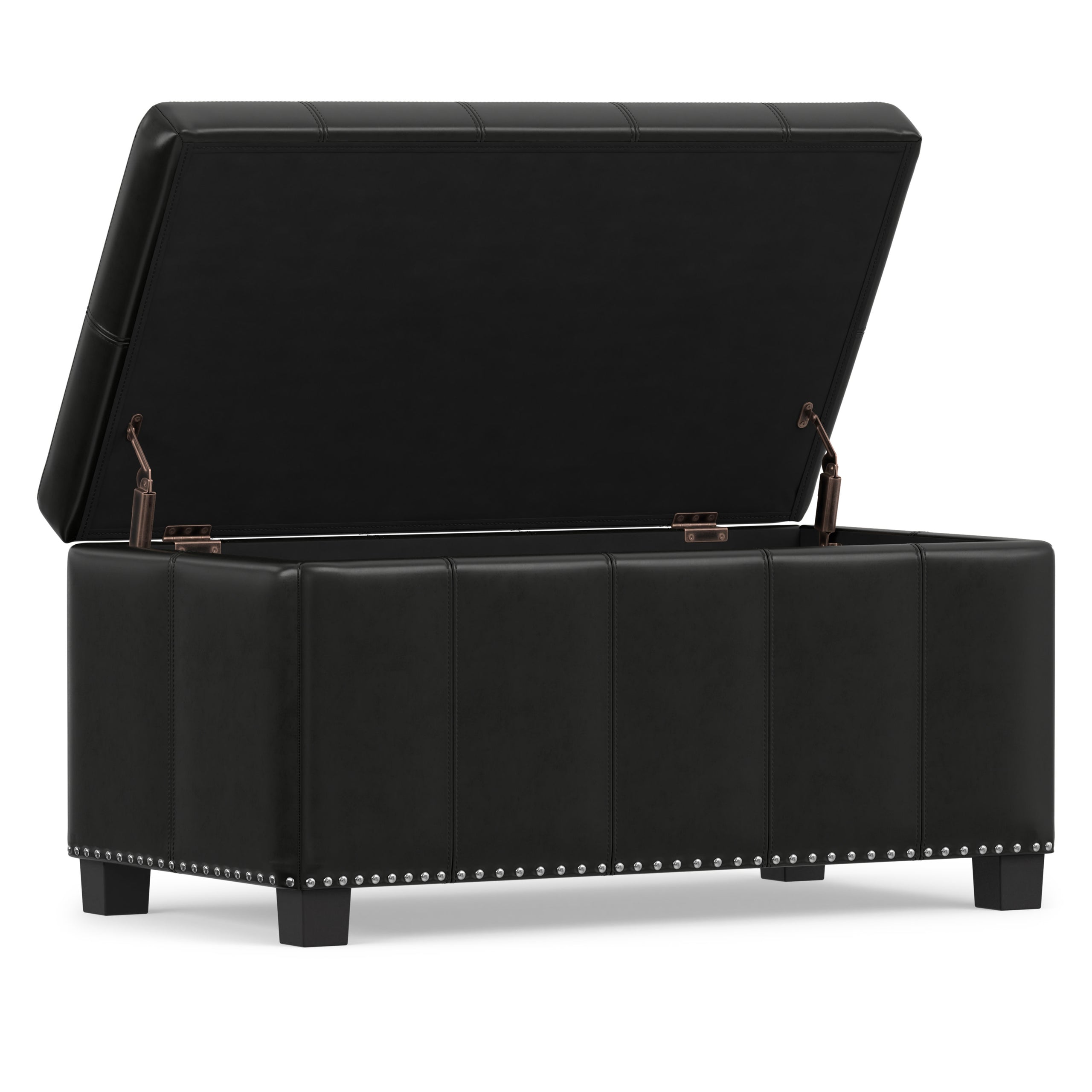 Midnight Black Vegan Leather | Amelia Storage Ottoman Bench
