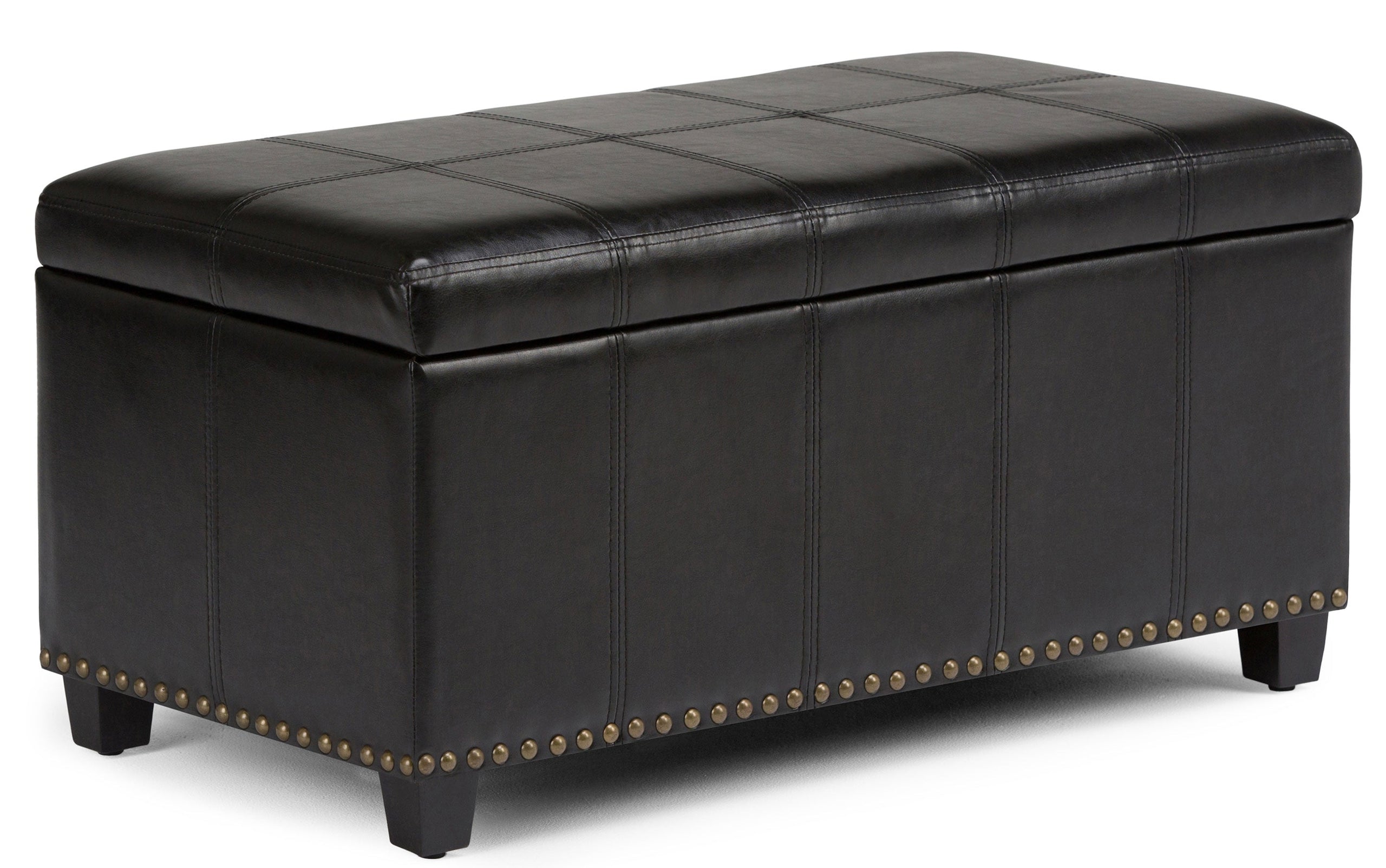 Midnight Black Vegan Leather | Amelia Storage Ottoman Bench