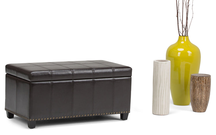 Tanners Brown Vegan Leather | Amelia Storage Ottoman Bench