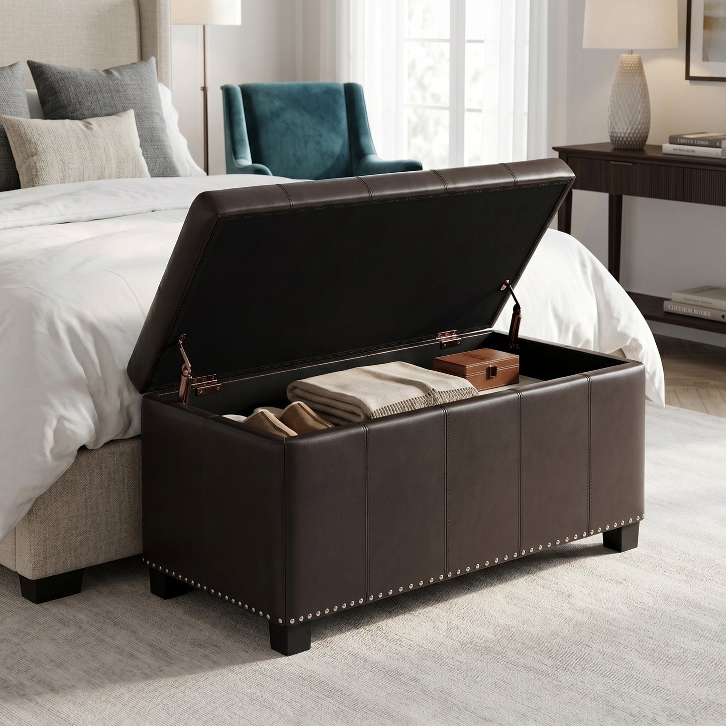 Tanners Brown Vegan Leather | Amelia Storage Ottoman Bench
