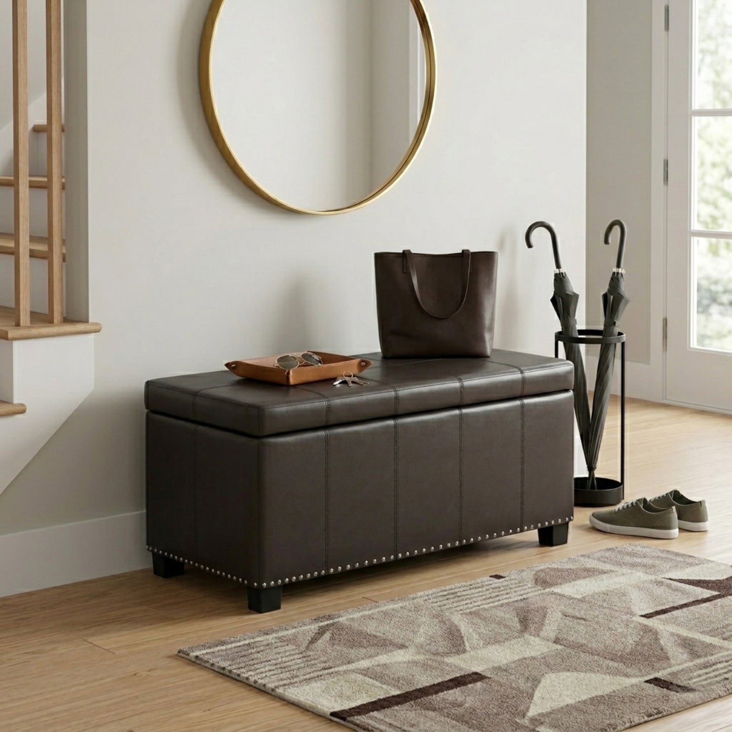 Tanners Brown Vegan Leather | Amelia Storage Ottoman Bench