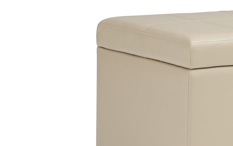 Satin Cream Vegan Leather | Amelia Storage Ottoman Bench