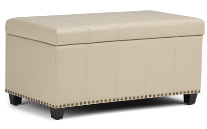 Satin Cream Vegan Leather | Amelia Storage Ottoman Bench