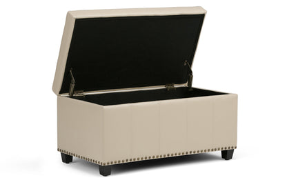 Satin Cream Vegan Leather | Amelia Storage Ottoman Bench