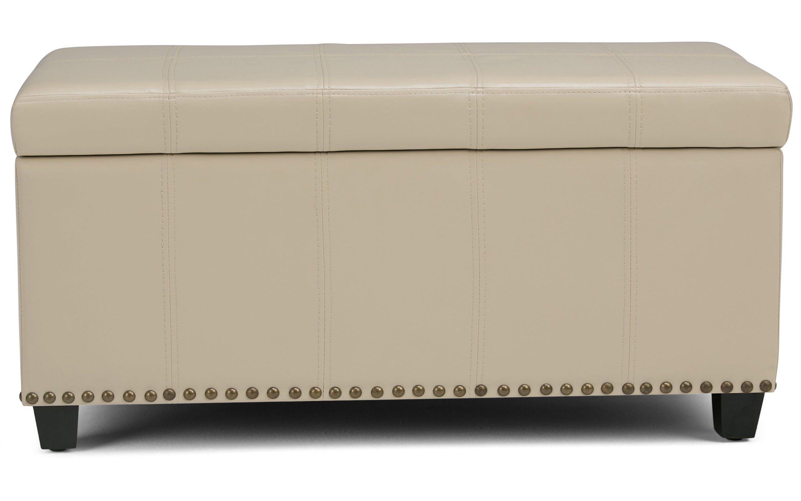 Satin Cream Vegan Leather | Amelia Storage Ottoman Bench