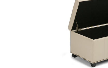 Satin Cream Vegan Leather | Amelia Storage Ottoman Bench