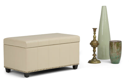 Satin Cream Vegan Leather | Amelia Storage Ottoman Bench