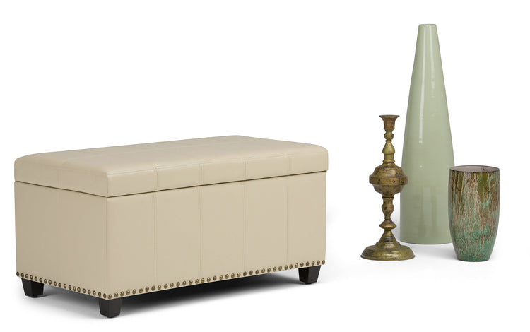 Satin Cream Vegan Leather | Amelia Storage Ottoman Bench