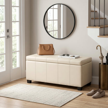Satin Cream Vegan Leather | Amelia Storage Ottoman Bench