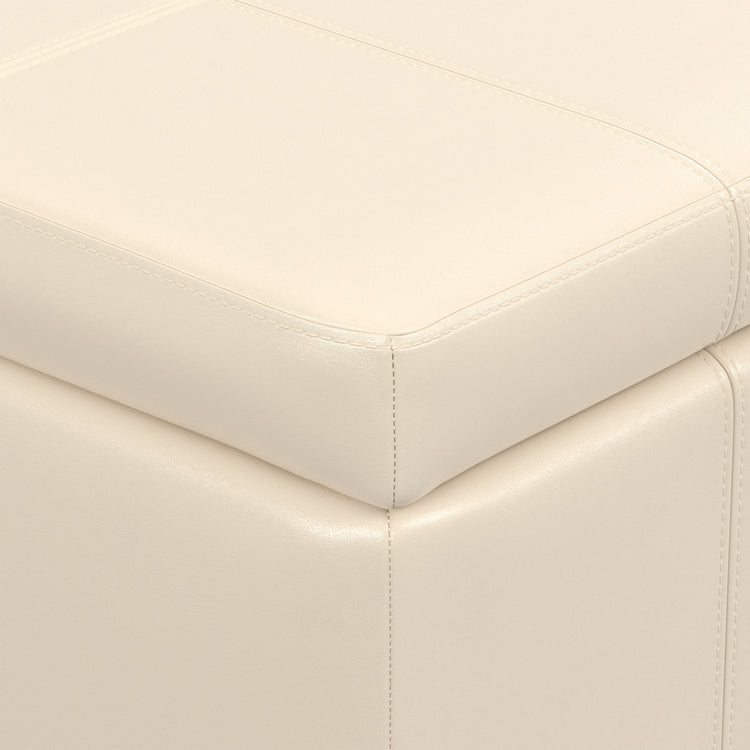 Satin Cream Vegan Leather | Amelia Storage Ottoman Bench