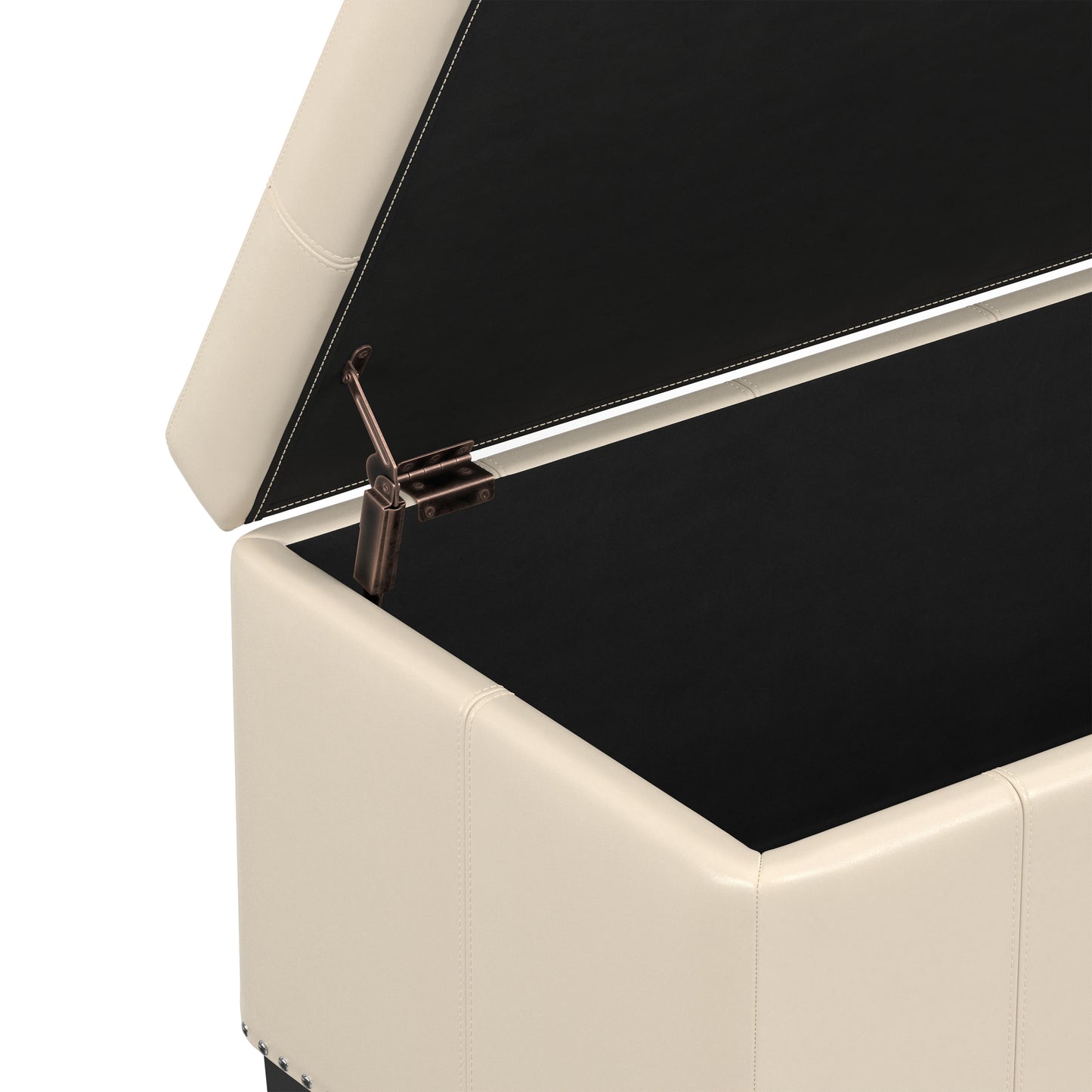 Satin Cream Vegan Leather | Amelia Storage Ottoman Bench