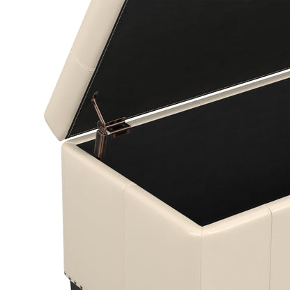 Satin Cream Vegan Leather | Amelia Storage Ottoman Bench